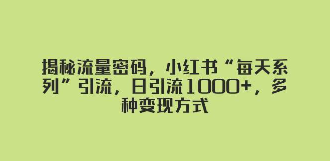 揭秘小红书流量密码，每天系列引流日引1000+，多种变现方式等你来学-阿志说钱