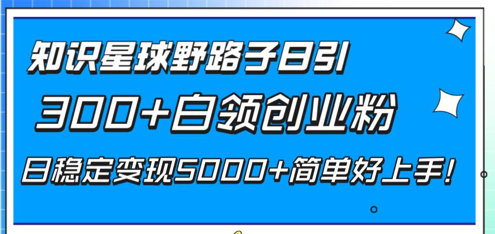 知识星球野路子：每日引流300+白领创业粉，实现稳定单日5000+收入，简单粗暴易上手！-阿志说钱