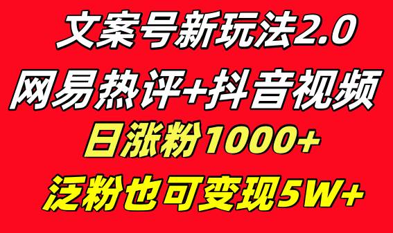 （送详细操作教程）文案号新玩法，网易云热评+抖音文案号，一个月涨粉百万，小白简单无脑操作，2024年风口项目-阿志说钱