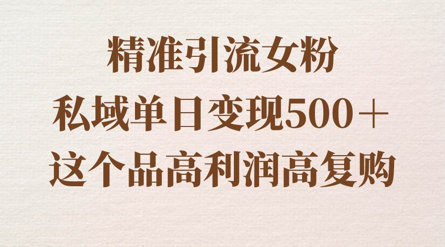 高转化女性流量变现：教你私域单日收益超500，易复购高利润操作方法！-阿志说钱