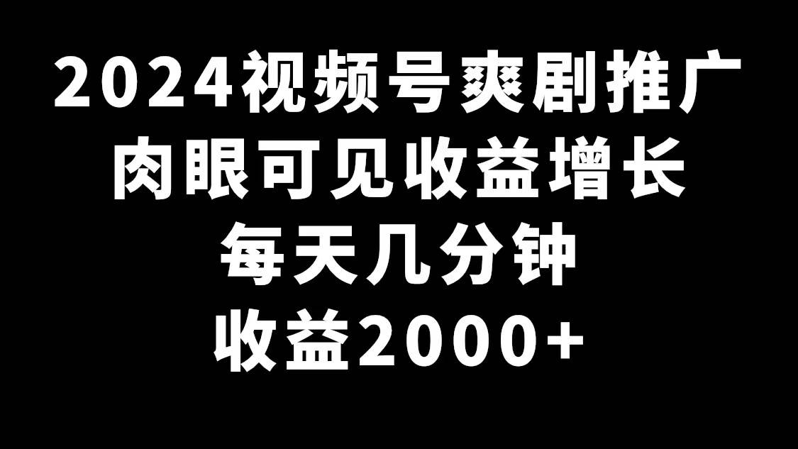 揭秘视频号最新赚钱神技！每天只需几分钟，爽剧推广带你日入2000+！-阿志说钱