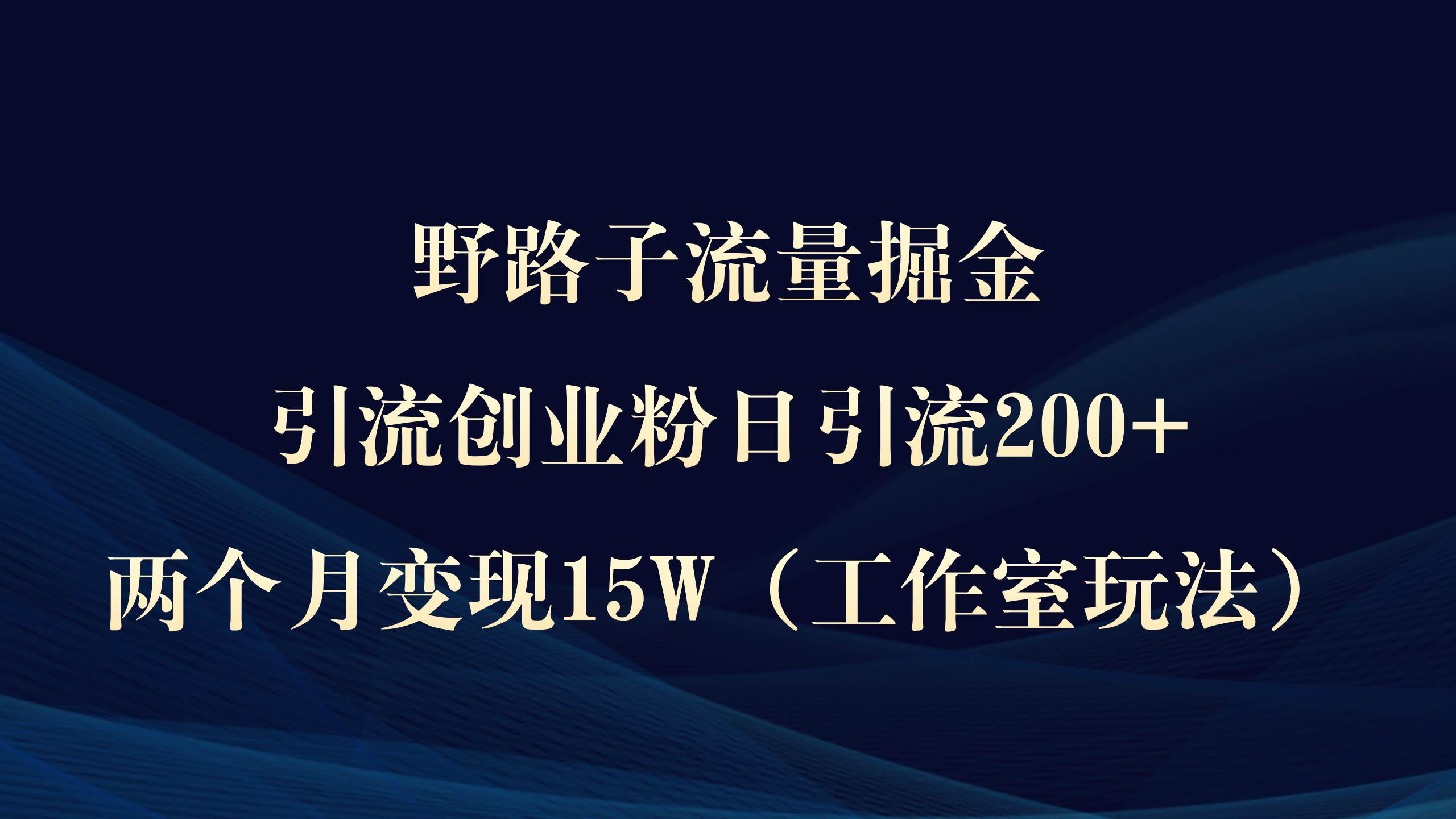 野路子流量掘金秘籍：日引流200+创业粉丝，两个月轻松变现15W实战教程-阿志说钱