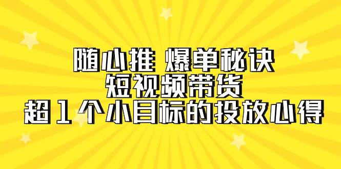 随心推爆单秘诀大揭秘！短视频带货投放心得，轻松实现超百万销售目标！-阿志说钱