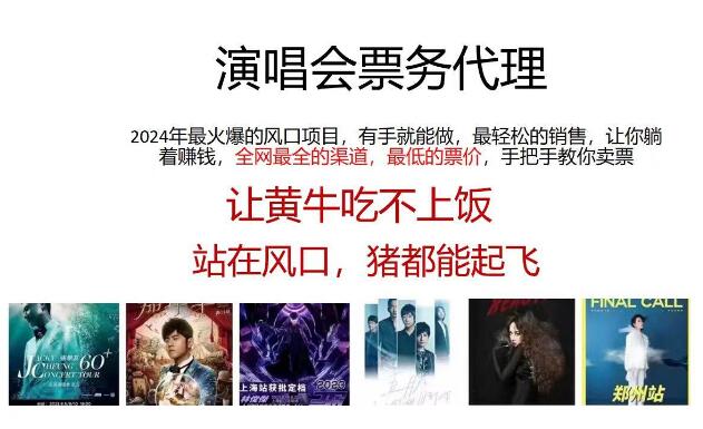 图片[1]-演唱会全网最低票务代理，小白一分钟上手，手把手教你卖票，日入2000+-阿志说钱