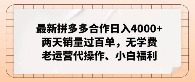 图片[1]-【拼多多爆款秘诀】新合作模式日入4000+，两天破百单！零学费，老运营亲自带，小白专属福利-阿志说钱