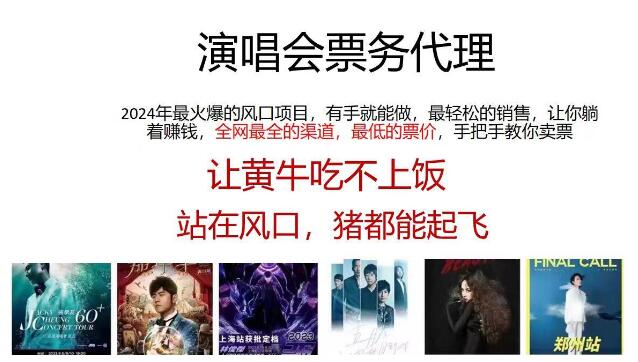 图片[1]-2024演唱会票务代理新风口，全网最低价票源，小白友好，一分钟速通入行秘籍！-阿志说钱