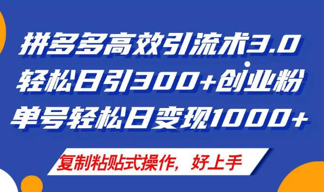图片[1]-拼多多店铺引流技术3.0，日引300+付费创业粉，单号变现达1000+-阿志说钱