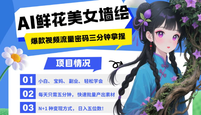 图片[1]-AI赋能墙绘艺术，2025爆火流量密码，美女鲜花主题爆款引流视频教程，小白速学N种变现方法-阿志说钱