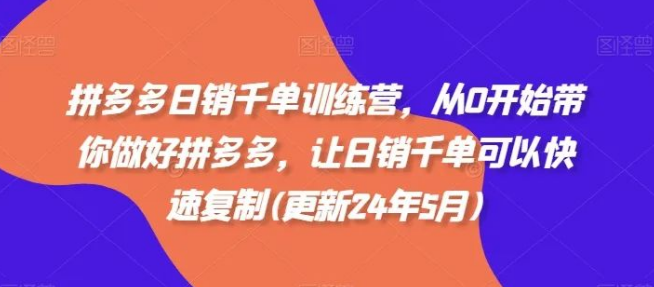 图片[1]-拼多多日销千单训练营，0基础实操教学，轻松复制日销千单方法-阿志说钱