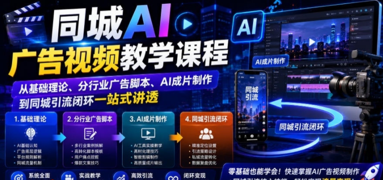 图片[1]-同城AI广告视频教学课程，从基础理论、分行业广告脚本、AI成片制作到同城引流闭环一站式讲透-阿志说钱