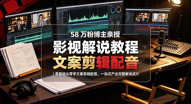 图片[1]-58 万粉博主荧幕春秋亲授影视解说教程｜零基础从零学文案剪辑配音，一站式产出完整解说成片-阿志说钱