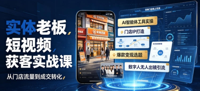 实体老板短视频获客实战课|AI智能体工具全套实操、门店IP打造、爆款变现选题、数字人无人出镜引流完整教程-阿志说钱