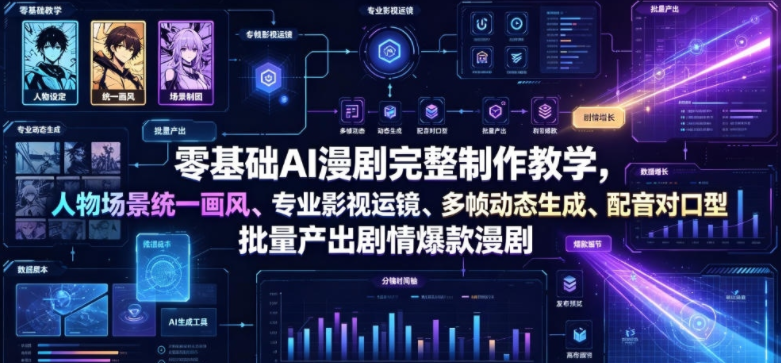 零基础AI漫剧完整制作教学，人物场景统一画风、专业影视运镜、多帧动态生成、配音对口型，批量产出剧情爆款漫剧-阿志说钱