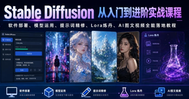 图片[1]-Stable Diffusion从入门到进阶实战课程｜软件部署、模型运用、提示词精修、Lora炼丹、AI图文视频全能落地教程-阿志说钱