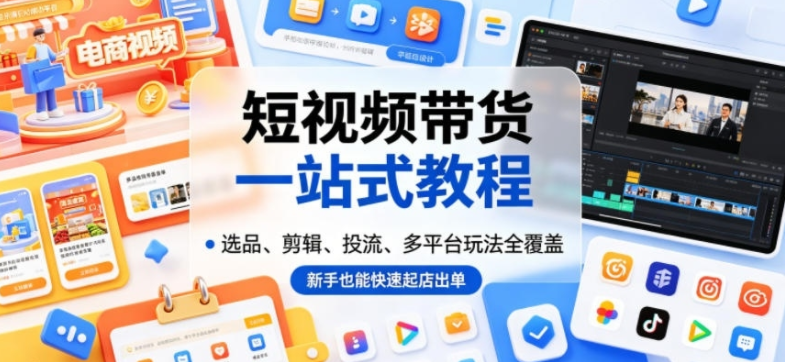 短视频带货一站式教程,选品、剪辑、投流、多平台玩法全覆盖,新手也能快速起店出单-阿志说钱